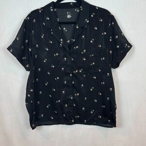 Gilly Hicks Womens Black Floral Satin Sleep Shirt Size Medium Classic Soft Sleep